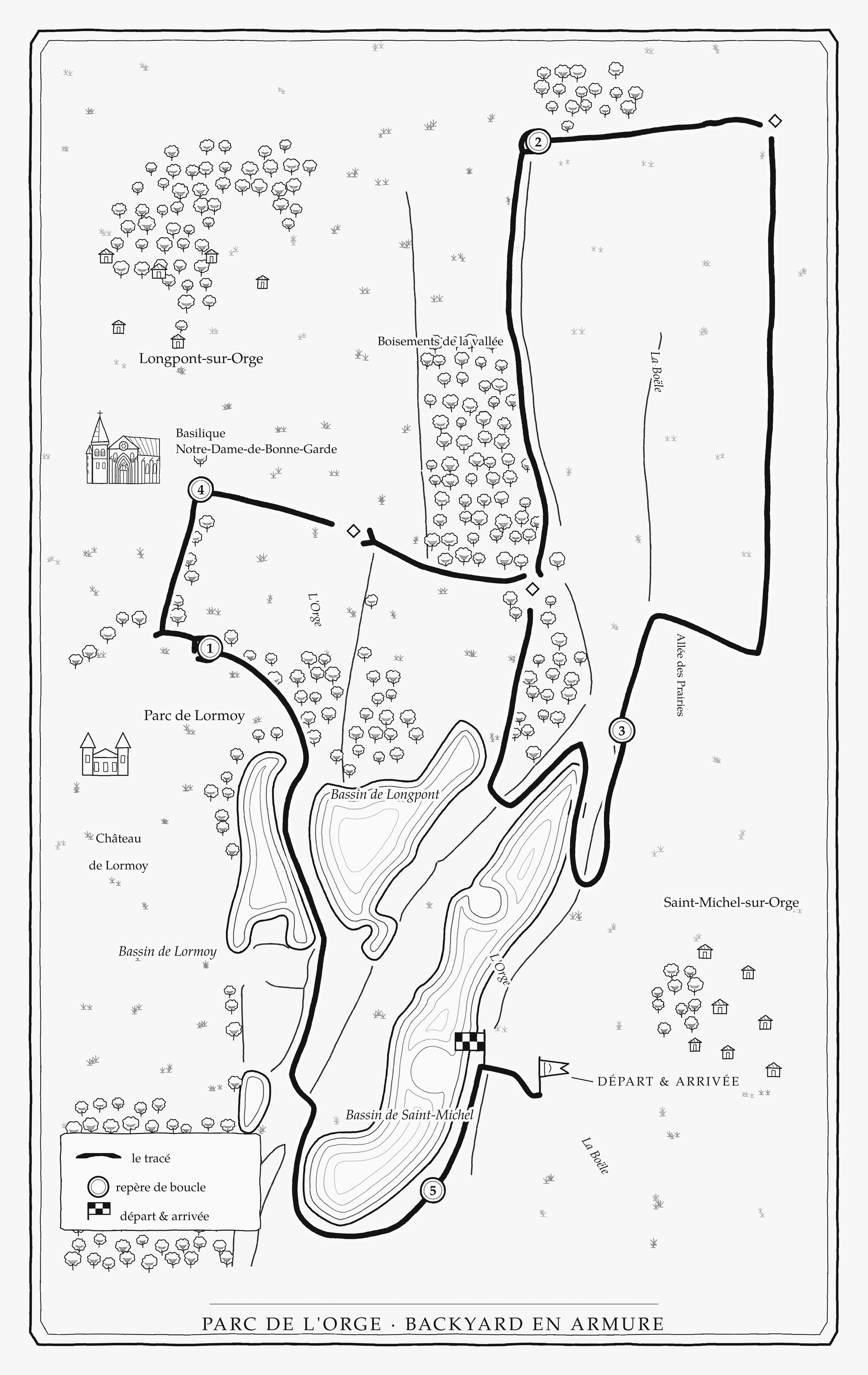 Plan illustré du parcours – Parc de l'Orge, backyard en armure